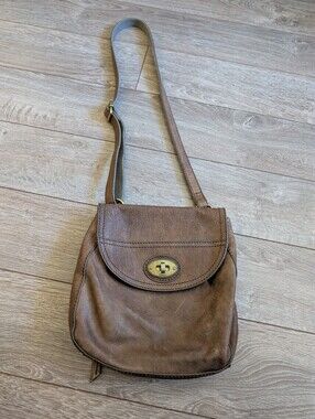 Fossil Brown Leather Crossbody with Turn-Lock Accent